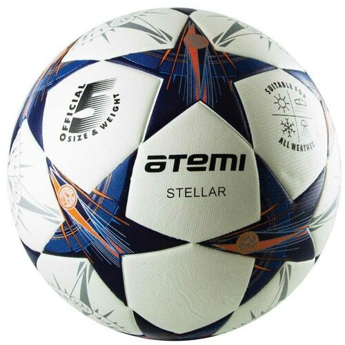 Мяч футбольный ATEMI Stellar, PU, р.5 (бело-сине-оранжевый)