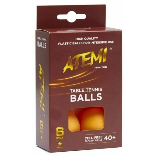 Мячи для настольного тенниса Atemi 1* оранж, 6 шт.
