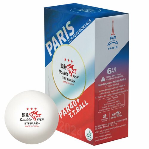 Мячи для настольного тенниса Double Fish 3* DF Par 40+ Plastic ABS x6, White