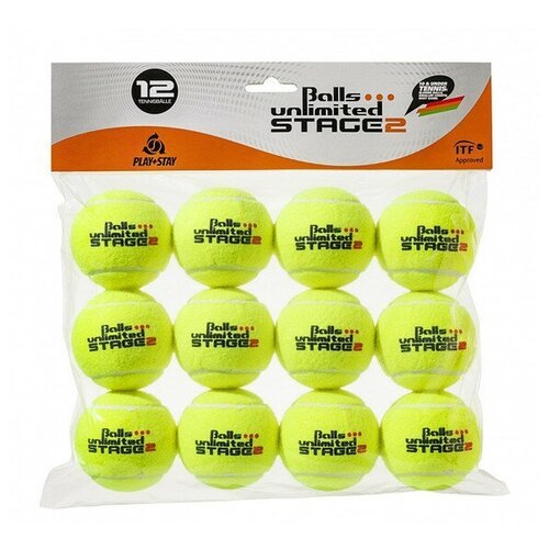 Теннисные мячи турнирные желтые с оранжевой точкой Balls unlimited Stage 2 уровень 2, 12 шт в упаковке