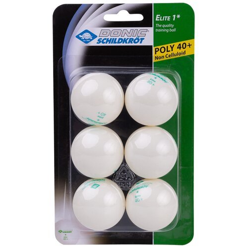 Мячи для настольного тенниса DONIC/SCHILDKROT Elite 1, пластик, 40+ бел, 6 шт.