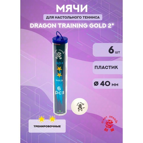 Мячи Dragon Training Gold 2* (6 шт, белые) в тубусе