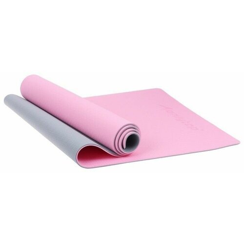 Коврик для фитнеса и йоги 183 х 61 х 0,6 см розово-серый