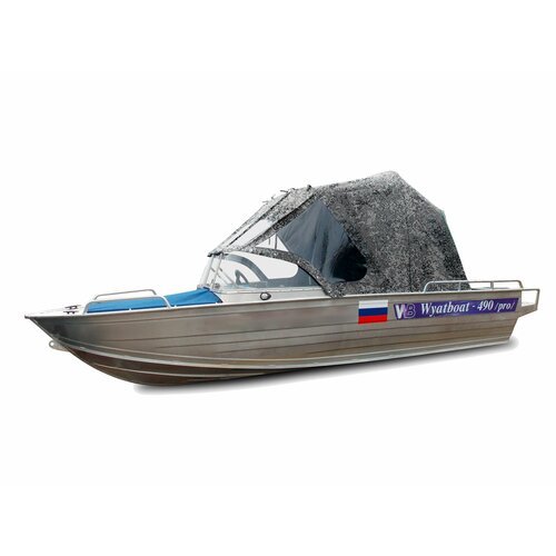 Wyatboat-490 Pro. Вятбот-490 Про. Тент ходовой с дугами с креплениями на штатное стекло