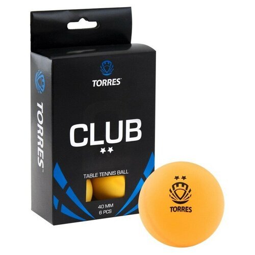 Мяч для настольного тенниса TORRES Club 2*, TT21014, диаметр 40+мм, 6 шт., цвет белый
