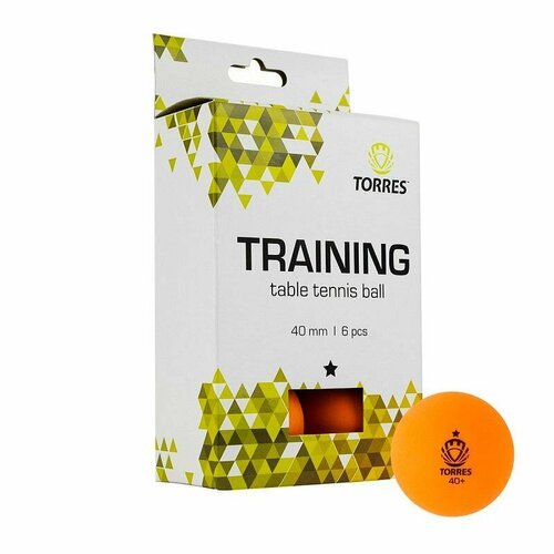 Мяч для настольного тенниса TORRES Training 1x,6шт/уп, оранж, TT21015