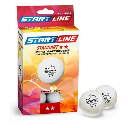 Мячи для настольного тенниса Start Line 2* Standart 40+ Plastic x6 White 8332