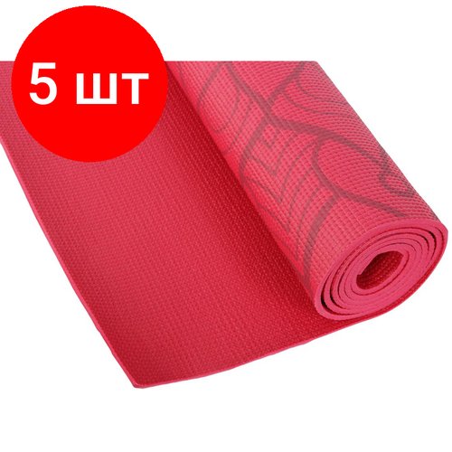 Комплект 5 штук, Коврик для фитнеса и йоги Larsen PVC красн с принтом р180х60х0.5см 361217