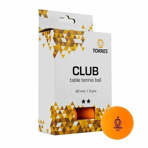 Мяч для настольного тенниса Torres 'Club 2x', 6 шт, оранжевый, 40 мм (TT21013)