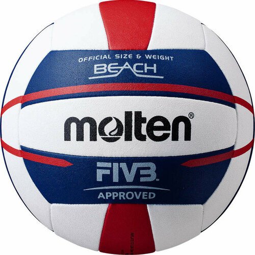 Мяч волейбольный Molten V5B5000 пляжный +игла +сетка, 5 размер, синий, белый, красный