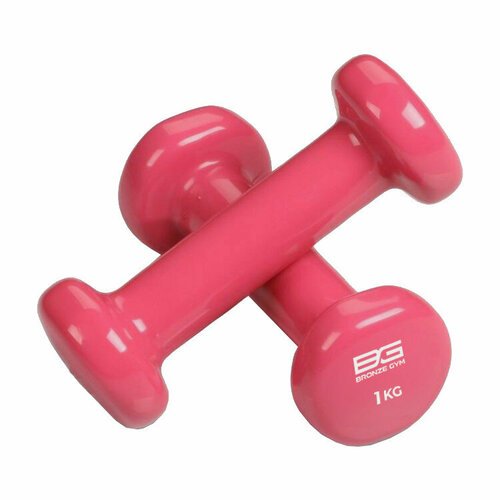 Гантели для фитнеса виниловые Bronze Gym 1 кг, 2 шт, розовые