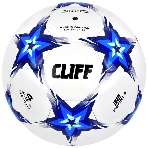 Мяч футбольный CLIFF CF-53, 4 размер, с отскоком, PU Shine, бело-синий (звезды)