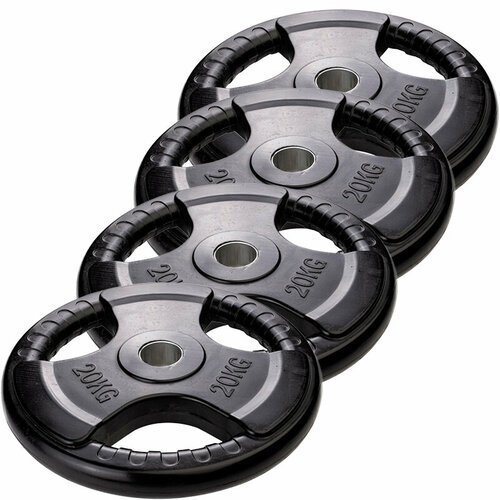 Набор черных обрезиненных дисков с 3-мя хватами Voitto 20 кг (4 шт), d 26