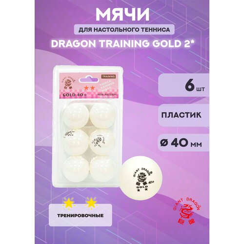 Мячи Dragon Training Gold 2* (6 шт, белые) в блистере