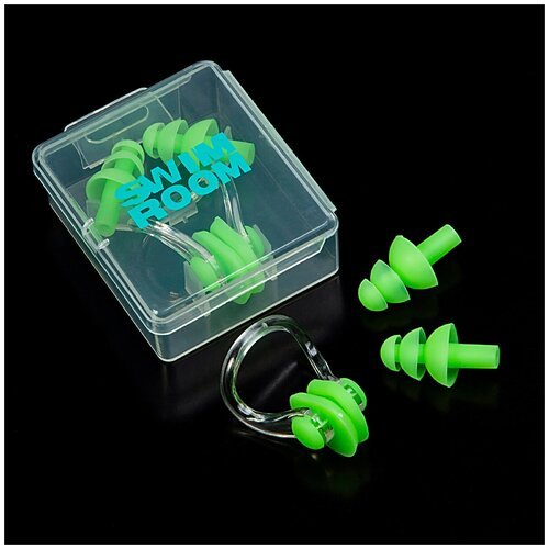 Комплект беруши и зажим для носа для плавания и бассейна SwimRoom “Earplugs and nose clip”, цвет зелёный