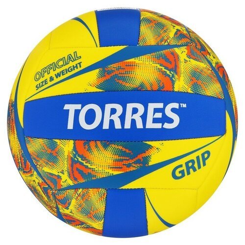 Мяч вол. 'TORRES Grip Y' арт. V32185, р.5, синт. кожа (ТПУ), маш. сшивка, бут. камера, желто-син