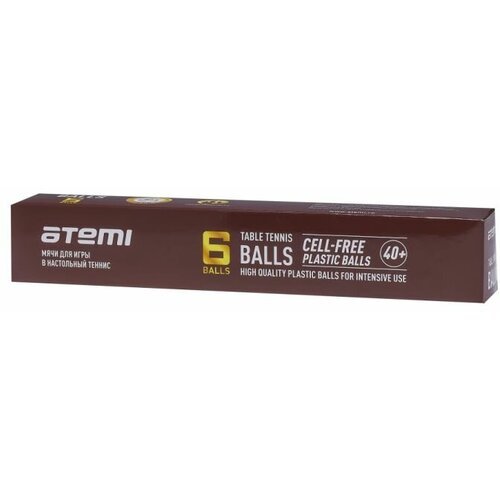Мячи для настольного тенниса Атеми 3*, пластик, 40+, бел., 6 шт., ATB302