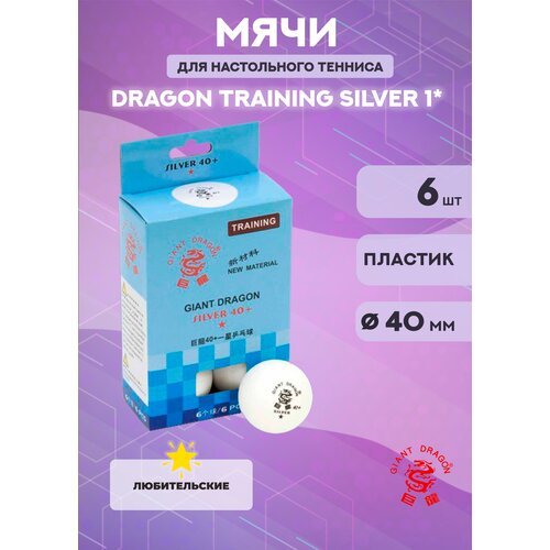 Мячи Dragon Training Silver 1* (6 шт, белые) в коробке