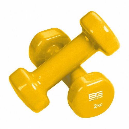Гантели для фитнеса виниловые Bronze Gym 2 кг, 2 шт, желтые